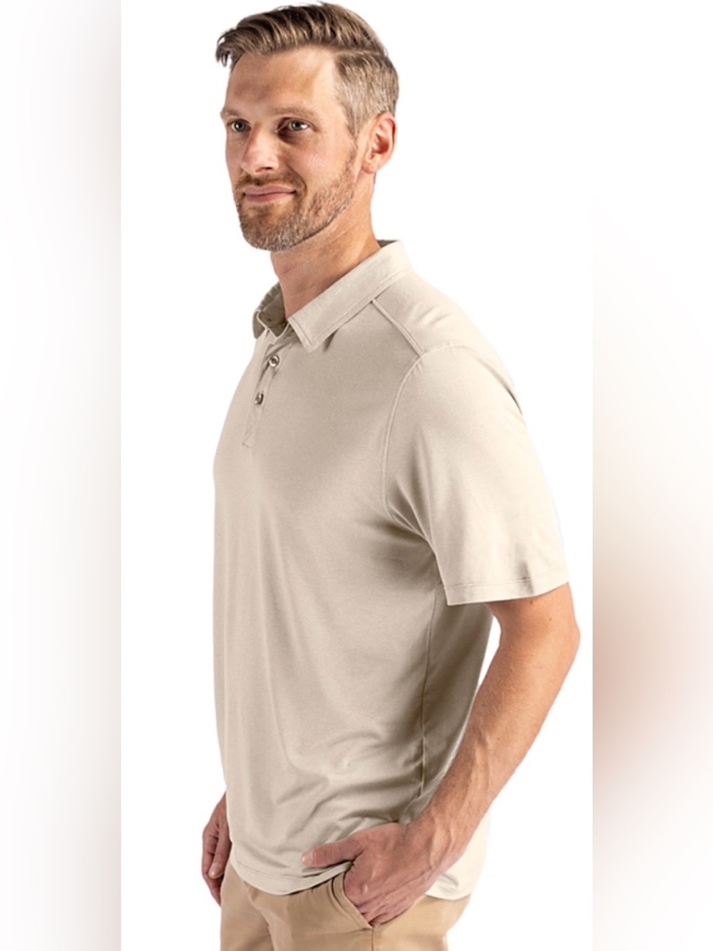 Cutter & Buck Men's XL Beige Performance Polo Shirt Recycled Stretch Golf Casual